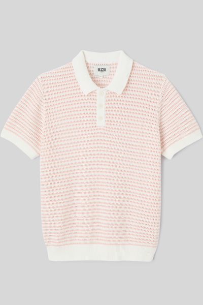 Polo en maille ajour&eacute;e ray&eacute;e