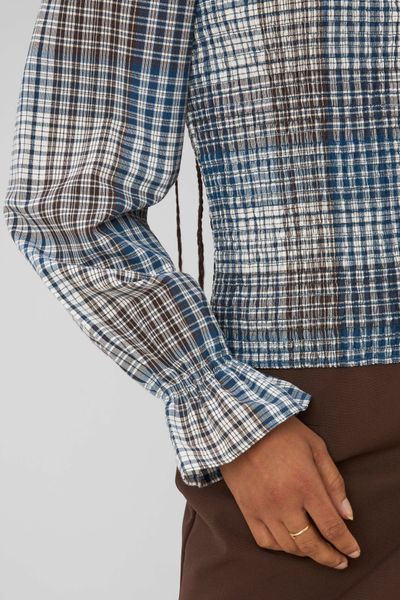 Blouse smock&eacute;e &agrave; carreaux