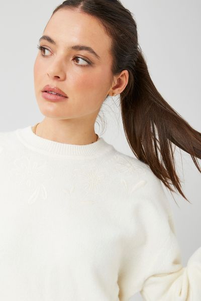 Pull broderie florale