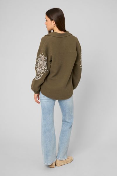 Chemise brod&eacute;e en gaze de coton