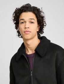 Blouson suedine zippé col sherpa