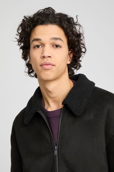 Blouson suedine zippé col sherpa