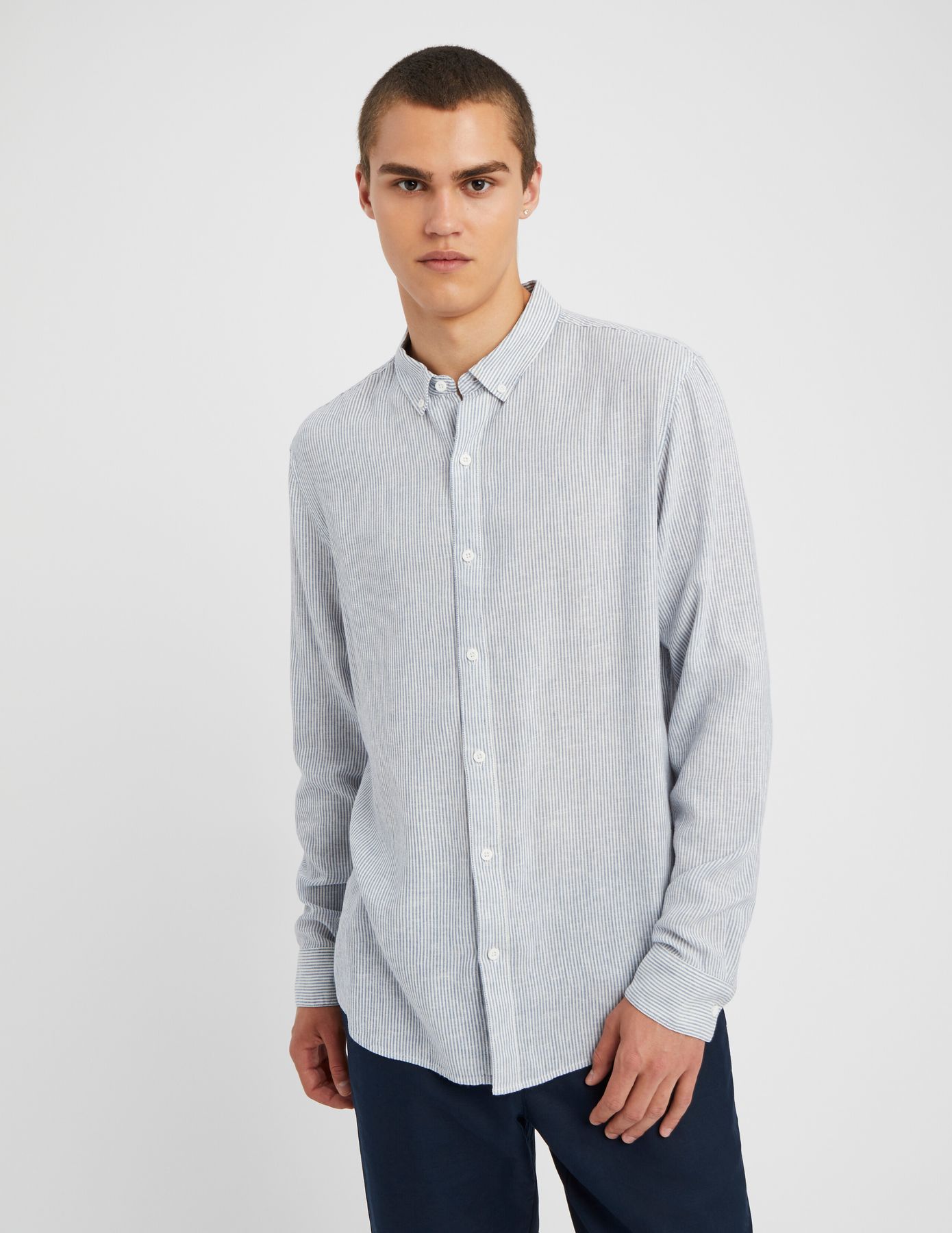 Chemise rayée droite en lin