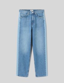 Jean loose &agrave; bandes bicolore