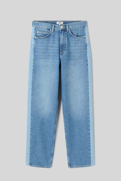 Jean loose &agrave; bandes bicolore