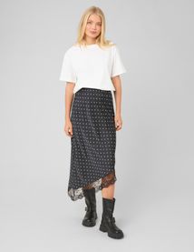 Jupe midi asym&eacute;trique &agrave; pois