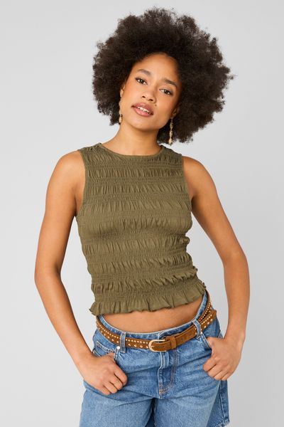 Top sans manches smock&eacute;