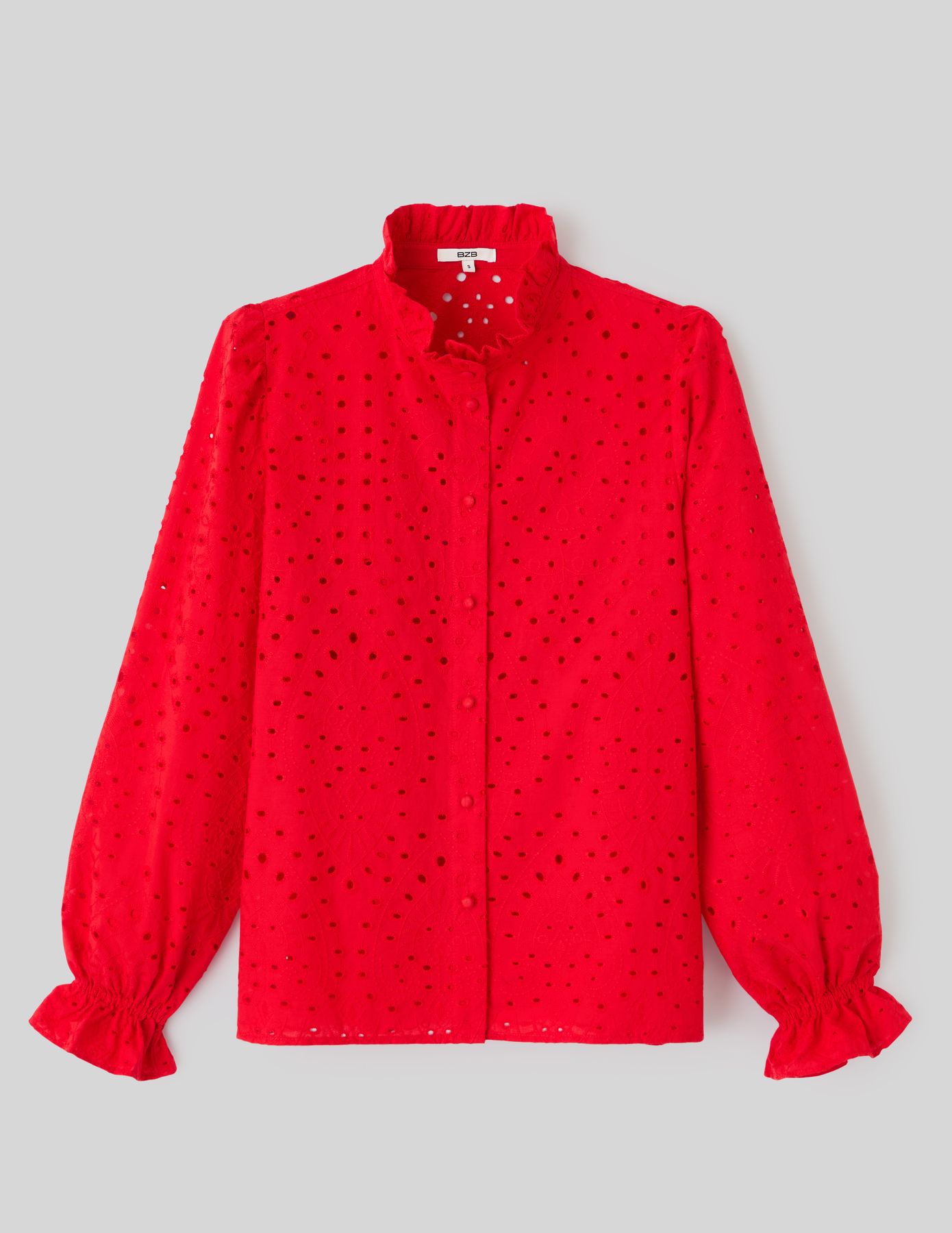 Chemise col montant broderie anglaise