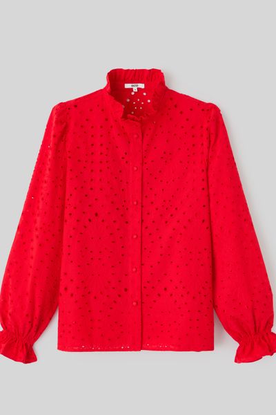 Chemise col montant broderie anglaise