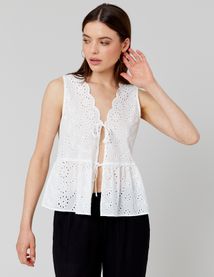 Blouse à nouer en broderie anglaise