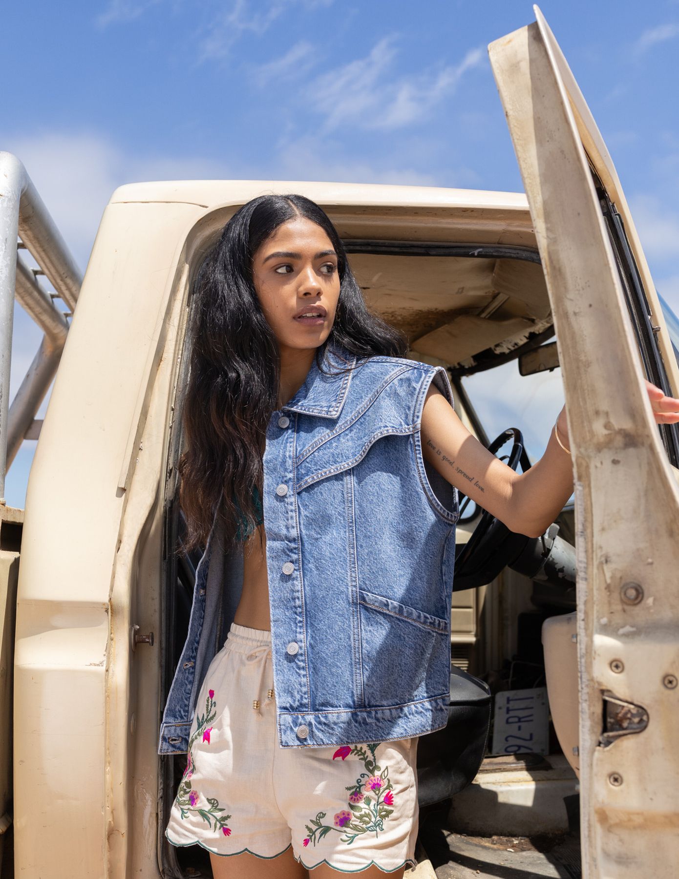 Veste denim sans manche Bleu moyen | BZB