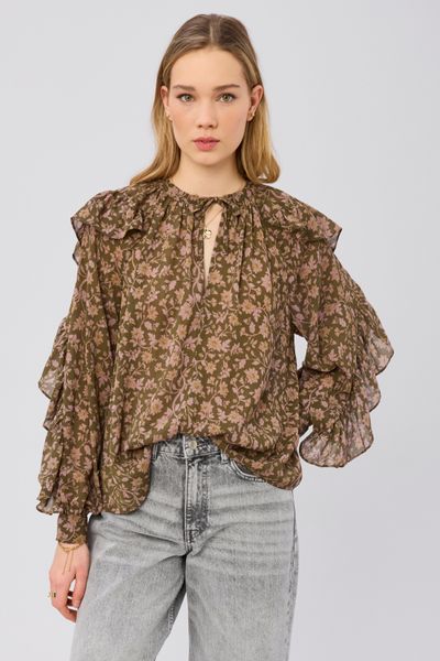 Blouse imprim&eacute;e &agrave; volants