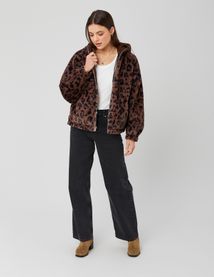 Blouson à capuche réversible imprimé léopard