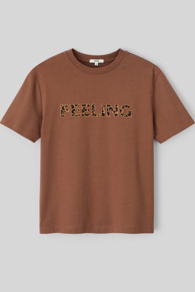 T-shirt broderie poitrine léopard