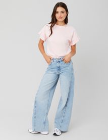 Jean wide leg empiècement côté