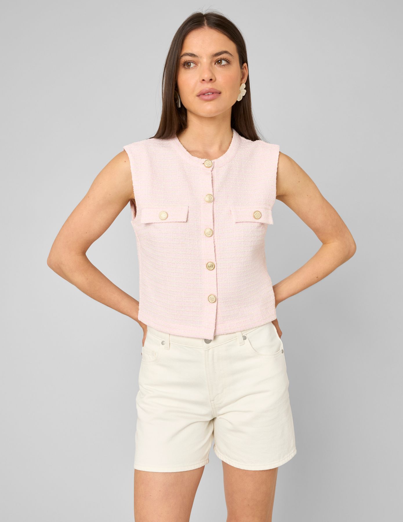 Top sans manches en tweed