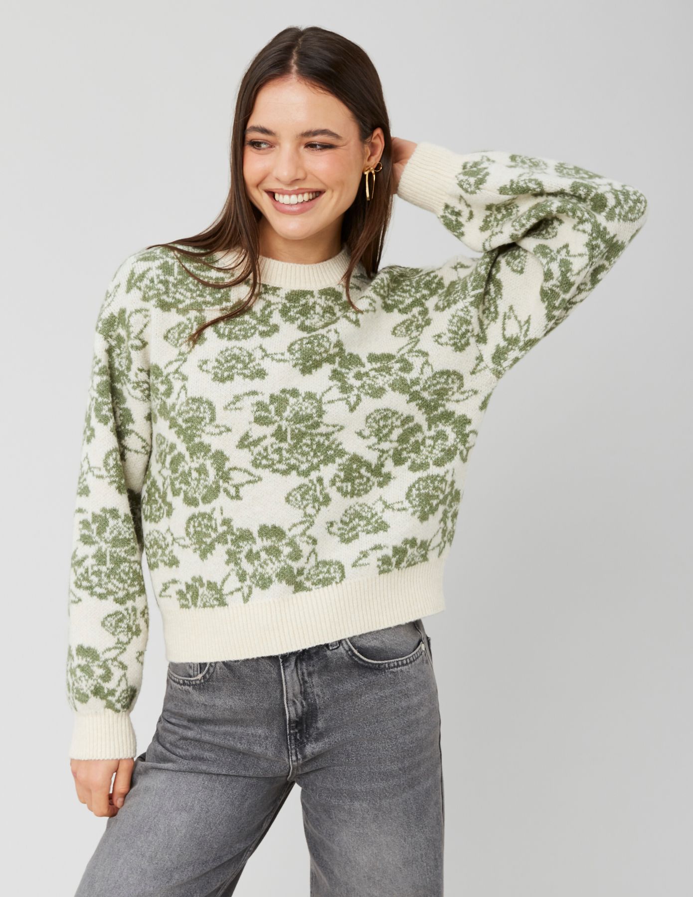 Pull col rond jacquard