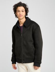 Blouson suedine zippé col sherpa