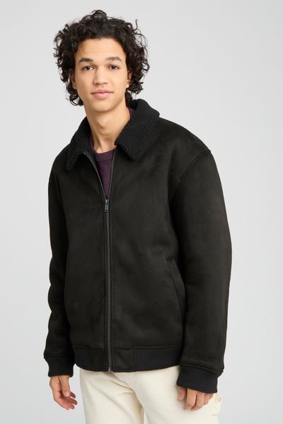 Blouson suedine zippé col sherpa