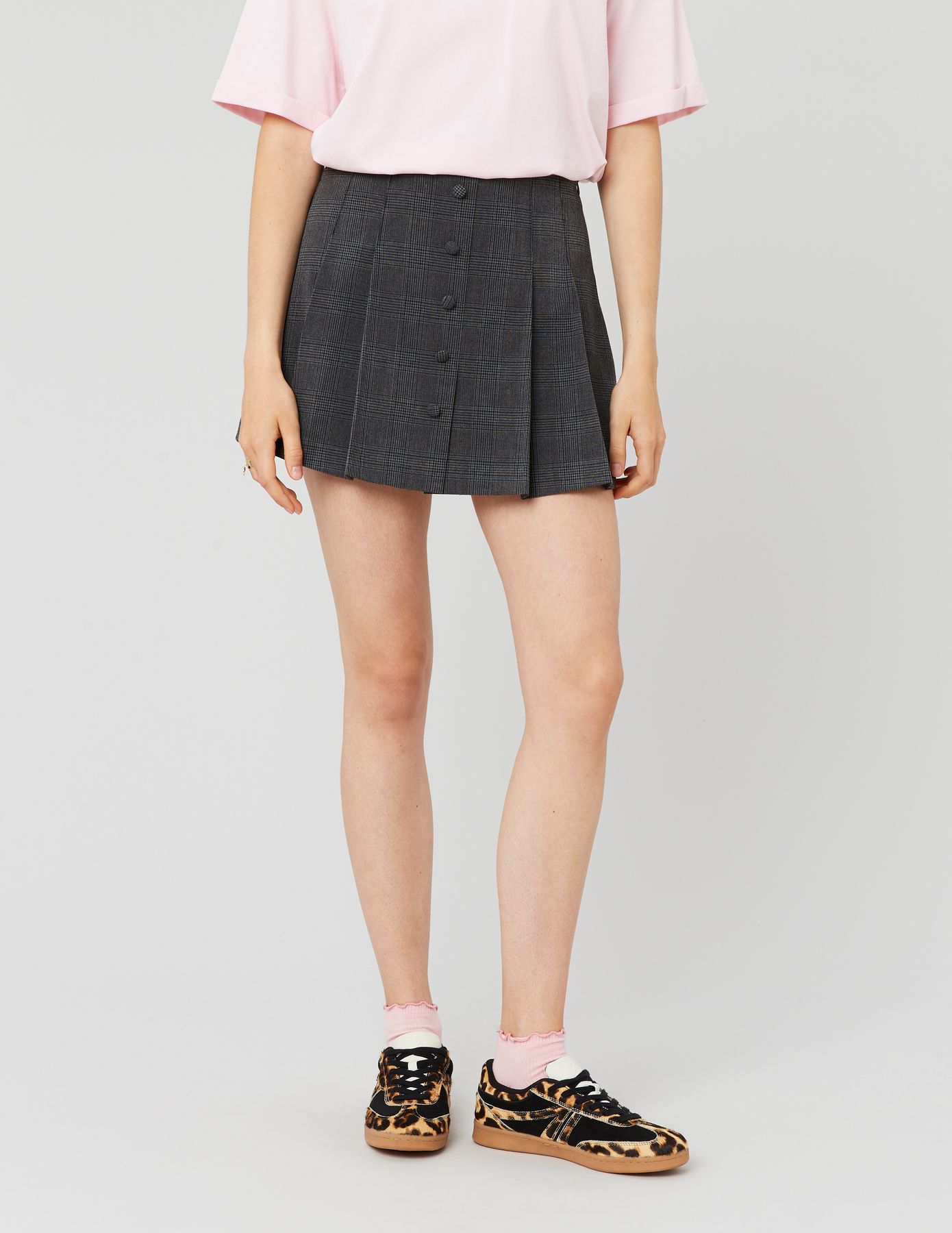 Jupe short pliss&eacute;e &agrave; carreaux