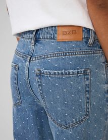 Jean straight brod&eacute; pois