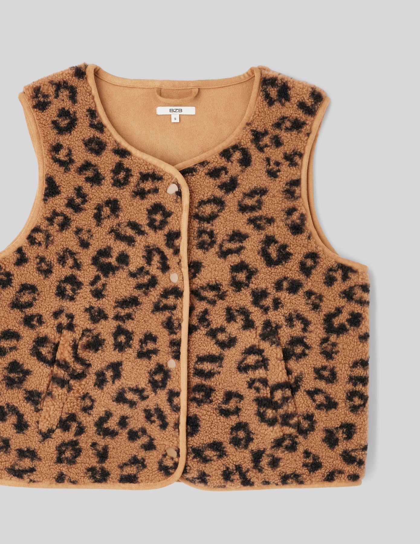 Gilet sans manches l&eacute;opard en sherpa