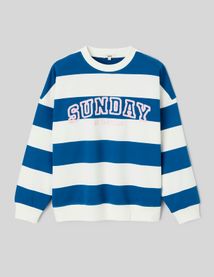 Sweat col rond brod&eacute; &agrave; rayures