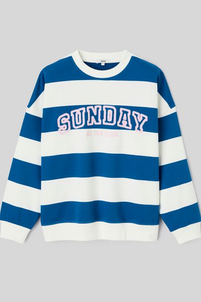 Sweat col rond brod&eacute; &agrave; rayures