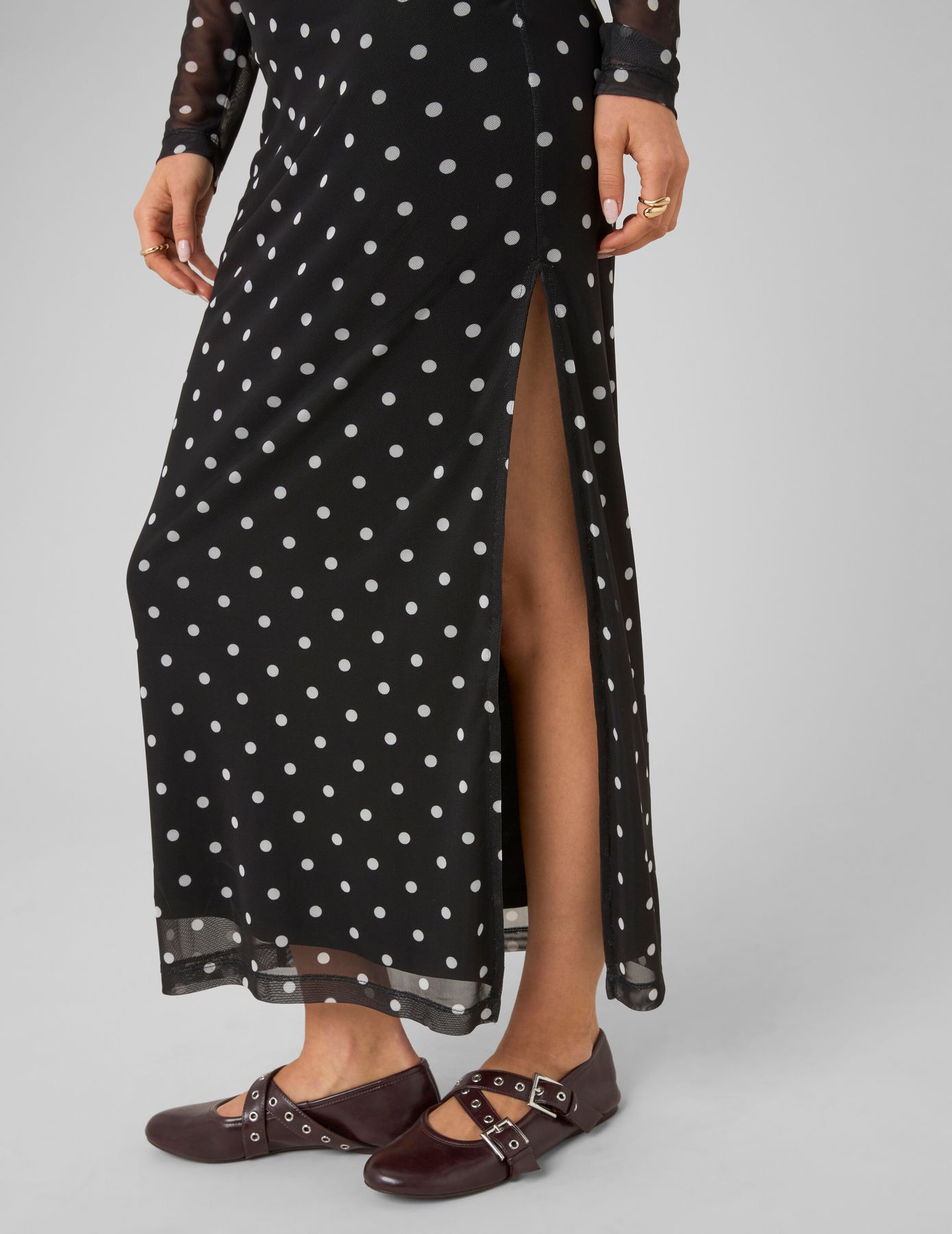 Robe longue imprim&eacute;e pois