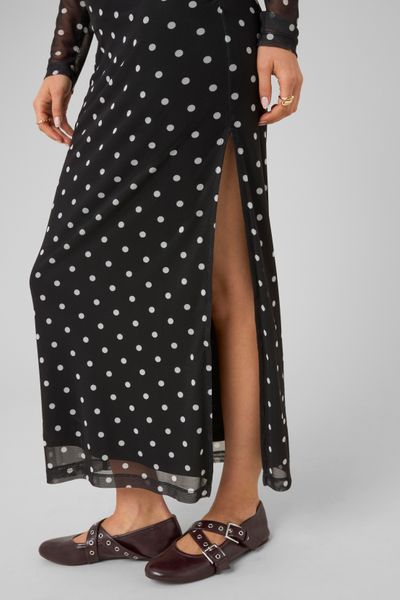 Robe longue imprim&eacute;e pois