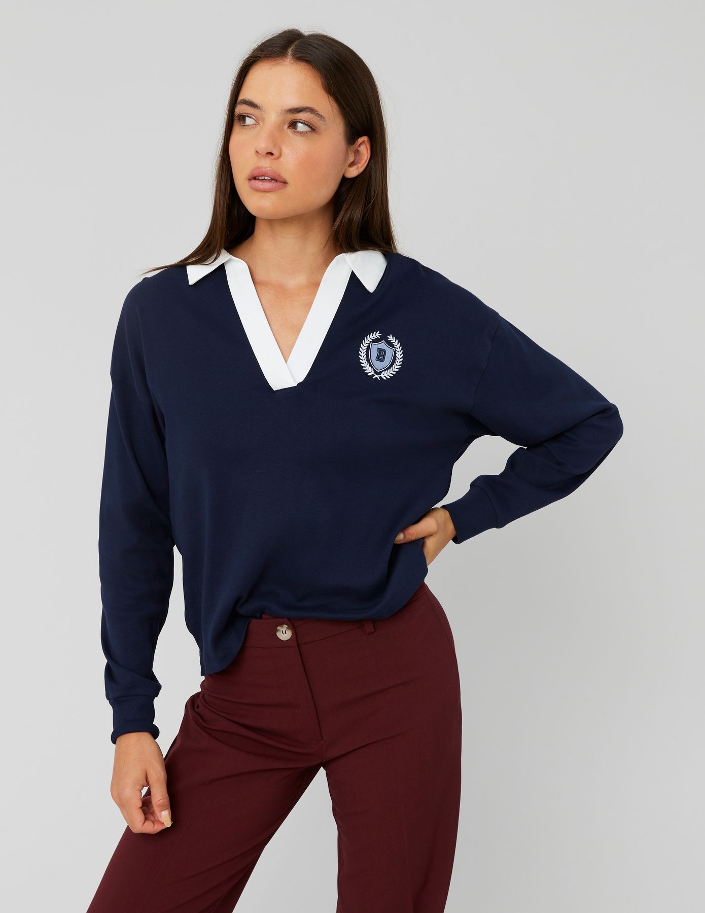 T-shirt col polo broderie poitrine