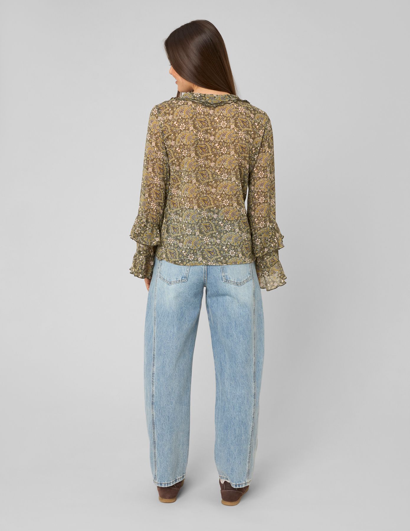 Blouse imprim&eacute;e volant&eacute;e