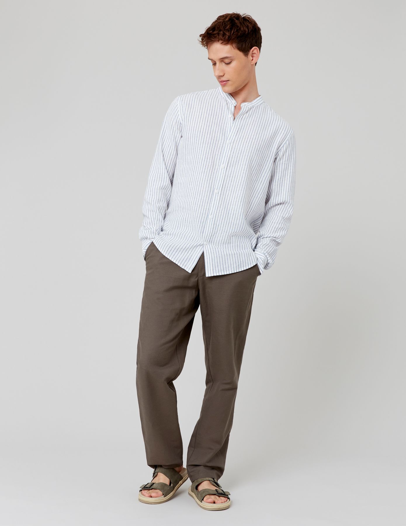 Chemise rayée col mao