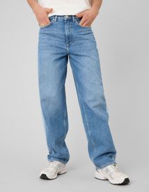 Jean loose &agrave; bandes bicolore