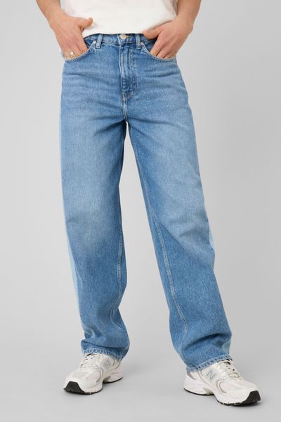 Jean loose &agrave; bandes bicolore