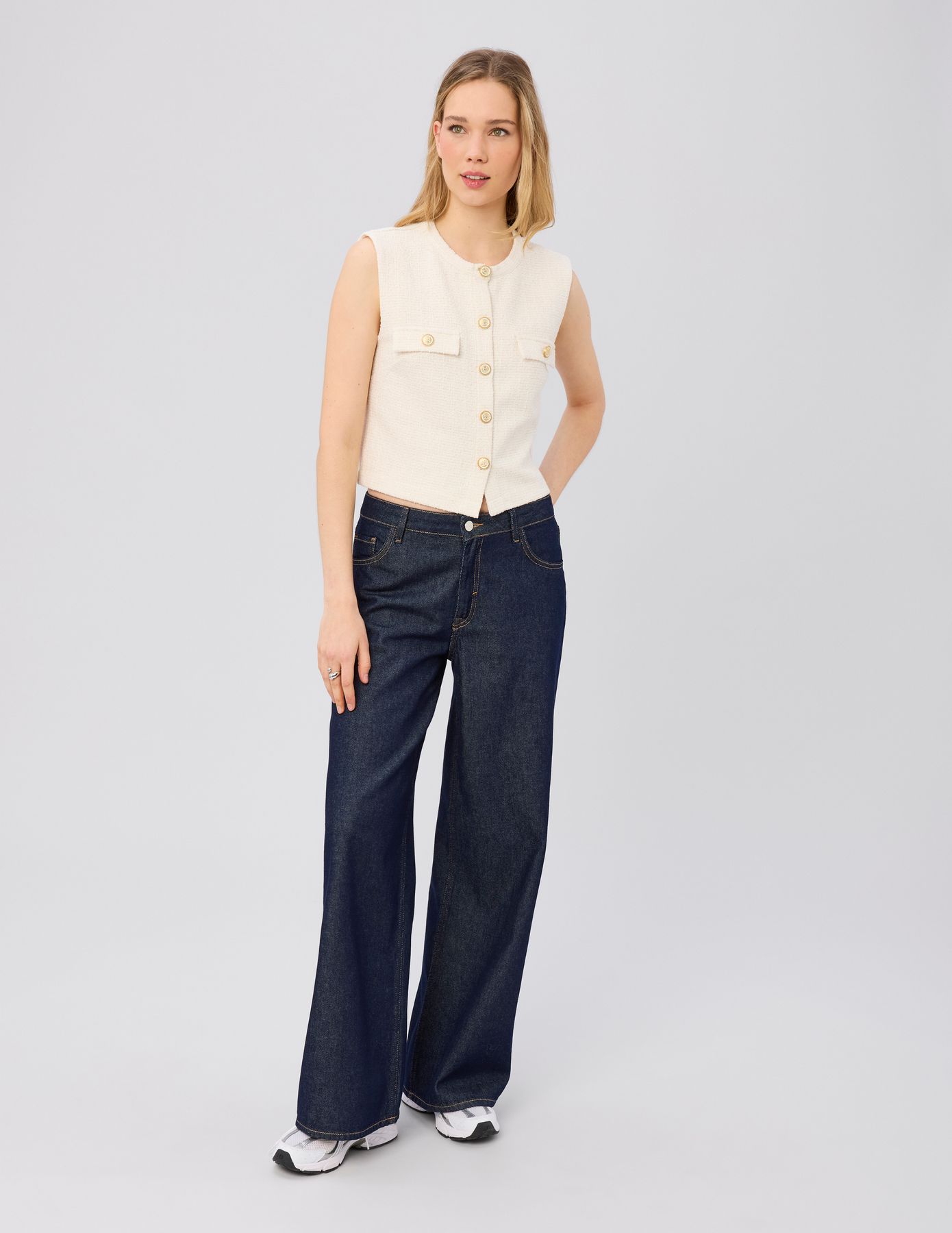 Top sans manches effet tweed