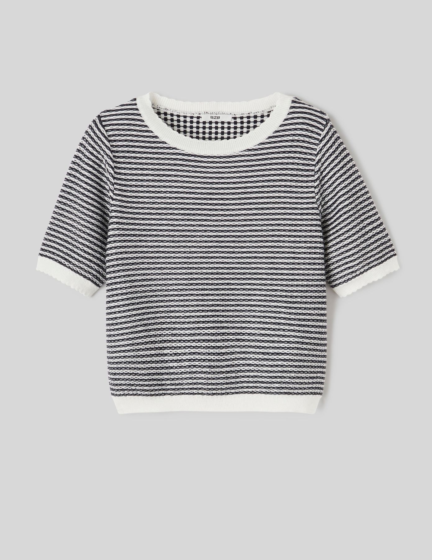 Pull col rond court bicolore