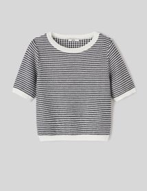 Pull col rond court bicolore