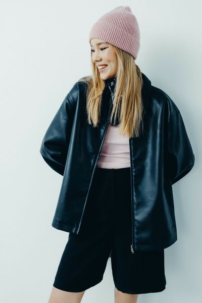 Blouson zippé en tissu enduit