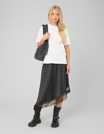 Jupe midi asym&eacute;trique &agrave; pois