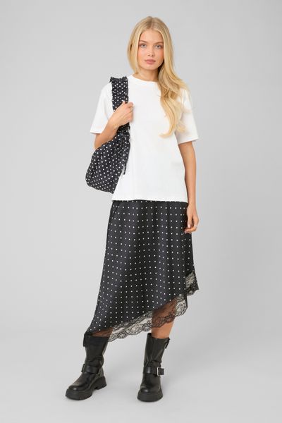 Jupe midi asym&eacute;trique &agrave; pois