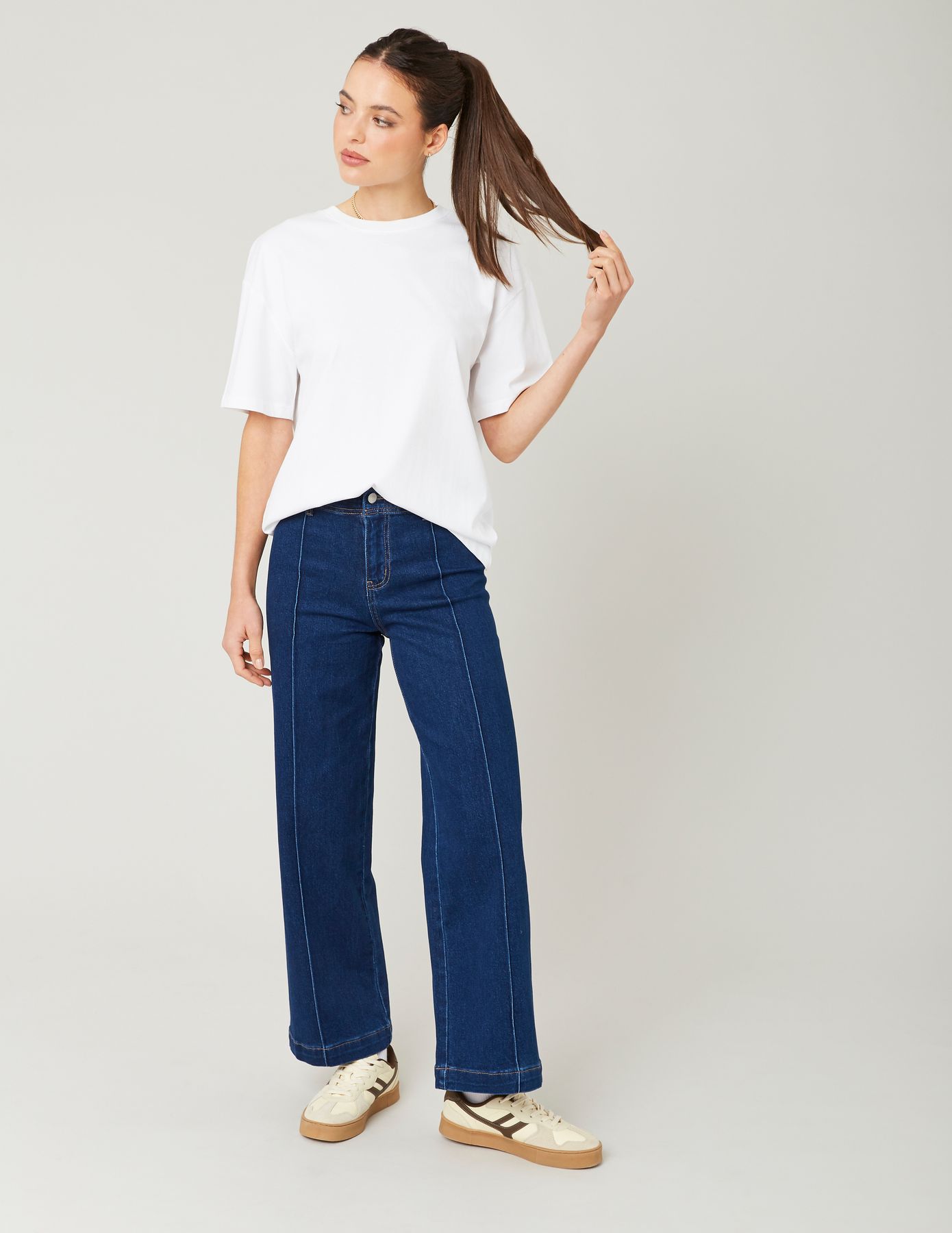 Jean wide leg pli permanent