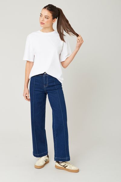 Jean wide leg pli permanent