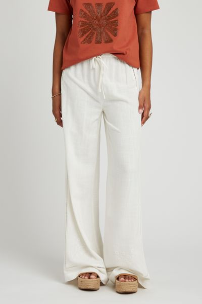 Pantalon fluide détail broderie