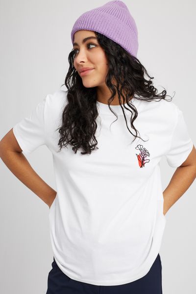 T-shirt broderie poitrine fleurs