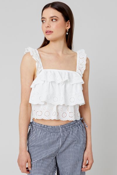 Top broderie anglaise à volant