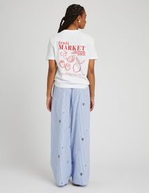 Pantalon rayé brodé