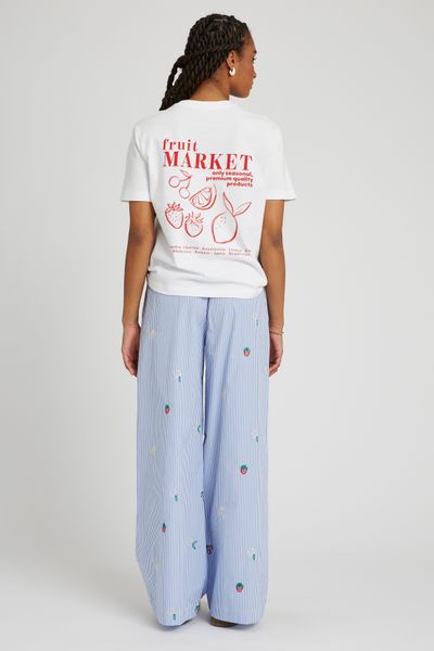 Pantalon rayé brodé