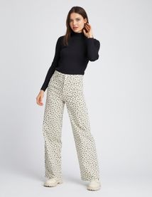 Pantalon velours wide leg imprimé