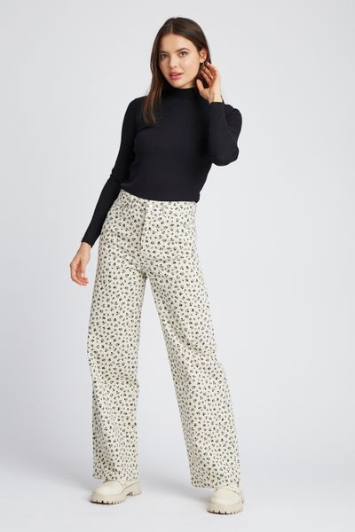 Pantalon velours wide leg imprimé